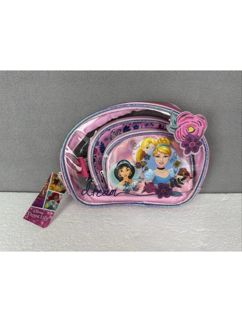 Disney Princess 3 pc Pink Makeup Bag Set NWT travel mua gift new floral